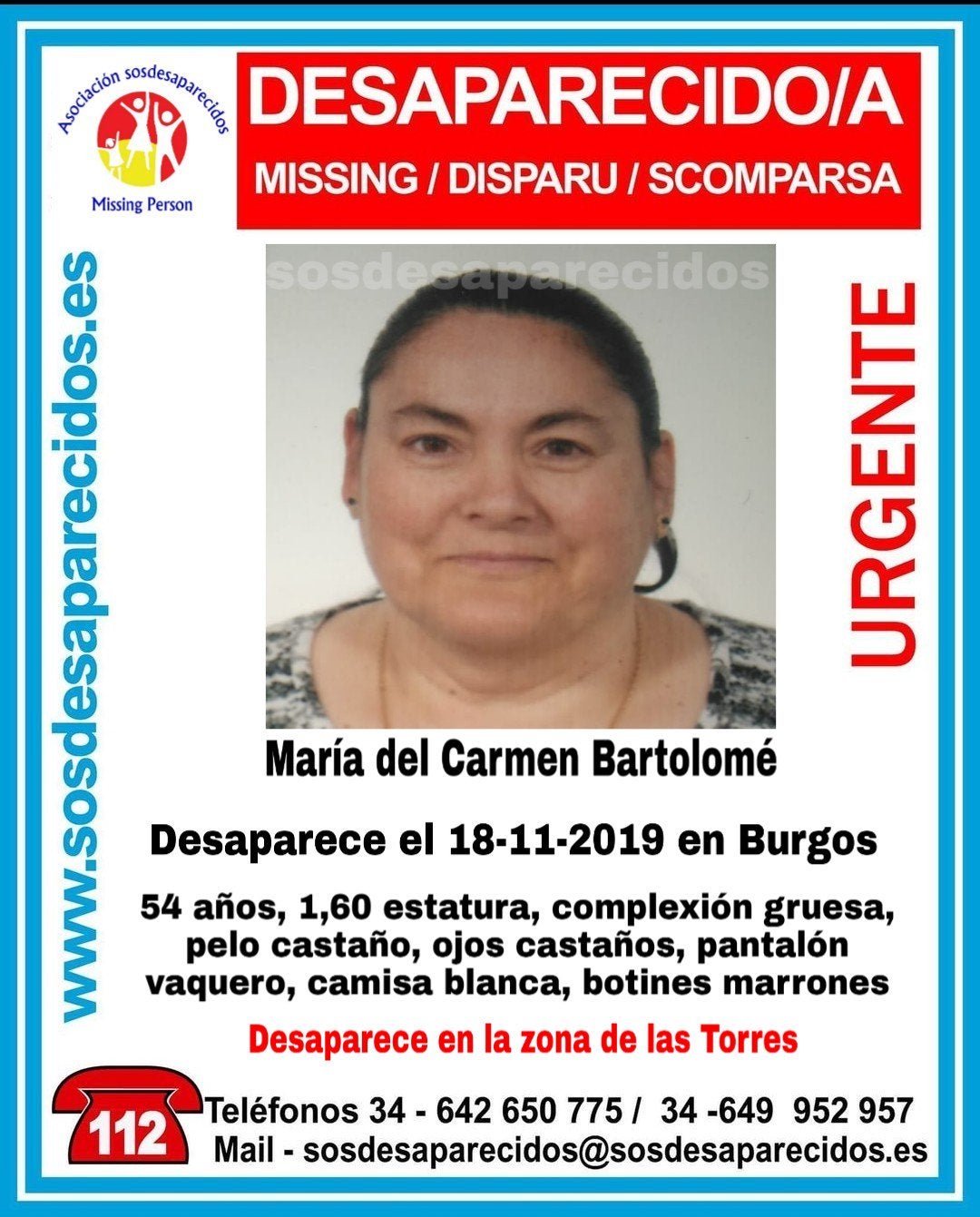 Cartel de la desaparecida María del Carmen Bartolomé. 