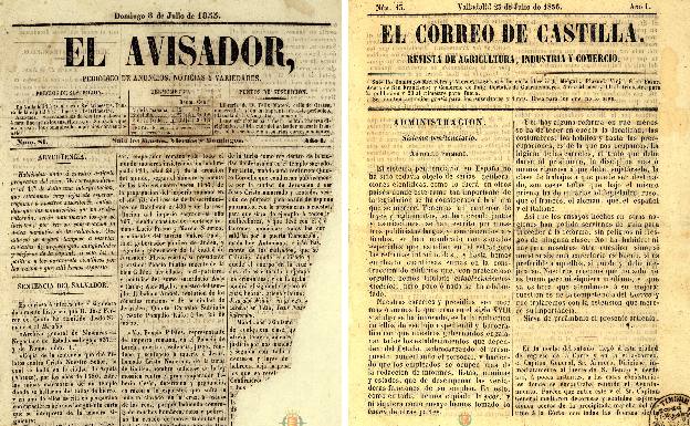 Primeras páginas de El Avisador y El Correo de Castilla. 