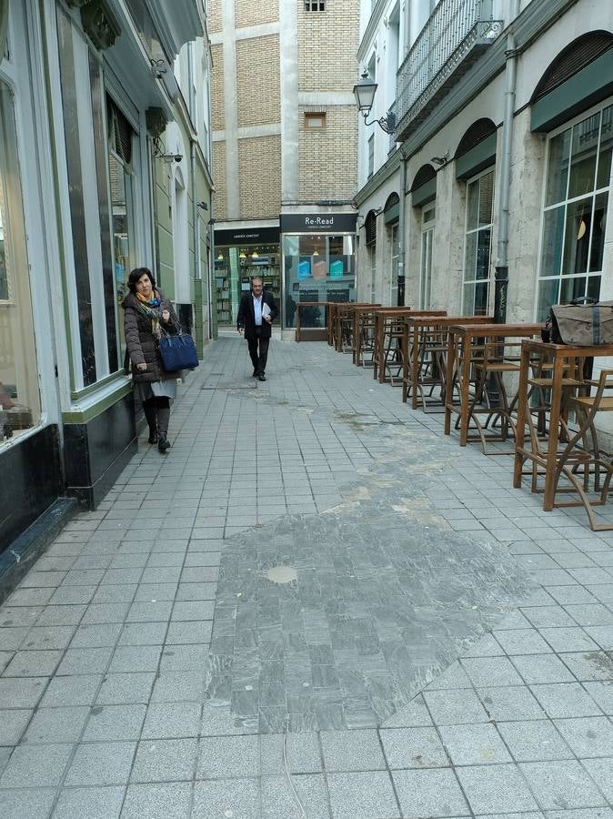 Una serpiente dibujada en los adoquines de la calle Sierpe, con la lengua bífida en metal.