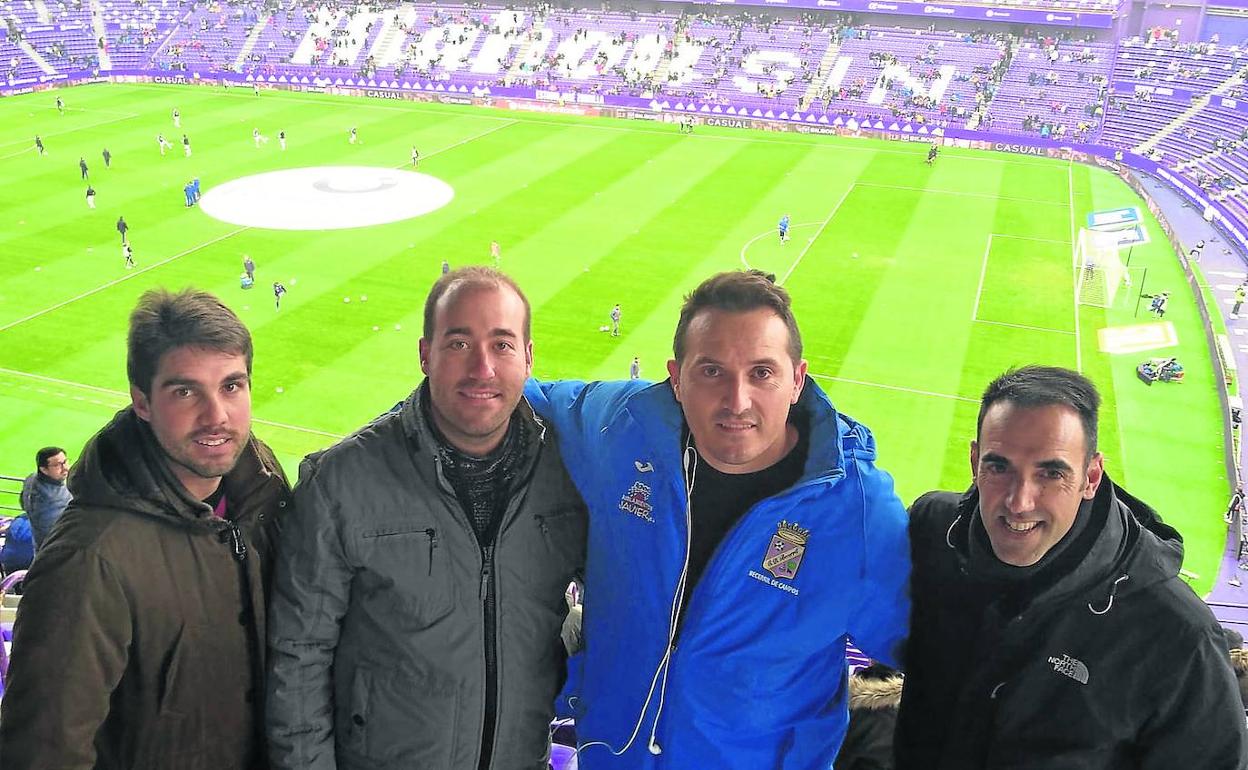 Diestro, Edu Narganes, Rubén Maeso y Richard Cano, en el partido entre el Real Valladolid y la Real Sociedad.