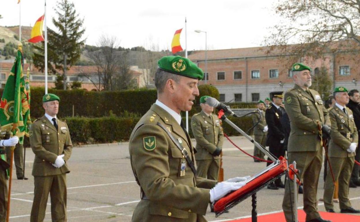 El teniente coronel Núñez Escorial durante su discurso este viernes. 