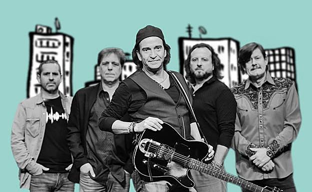 Álvaro Urquijo, en primer término, secundado por el resto de componentes de Los Secretos.