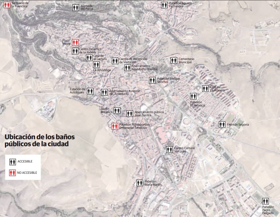 Ubicación de los baños públicos de Segovia.