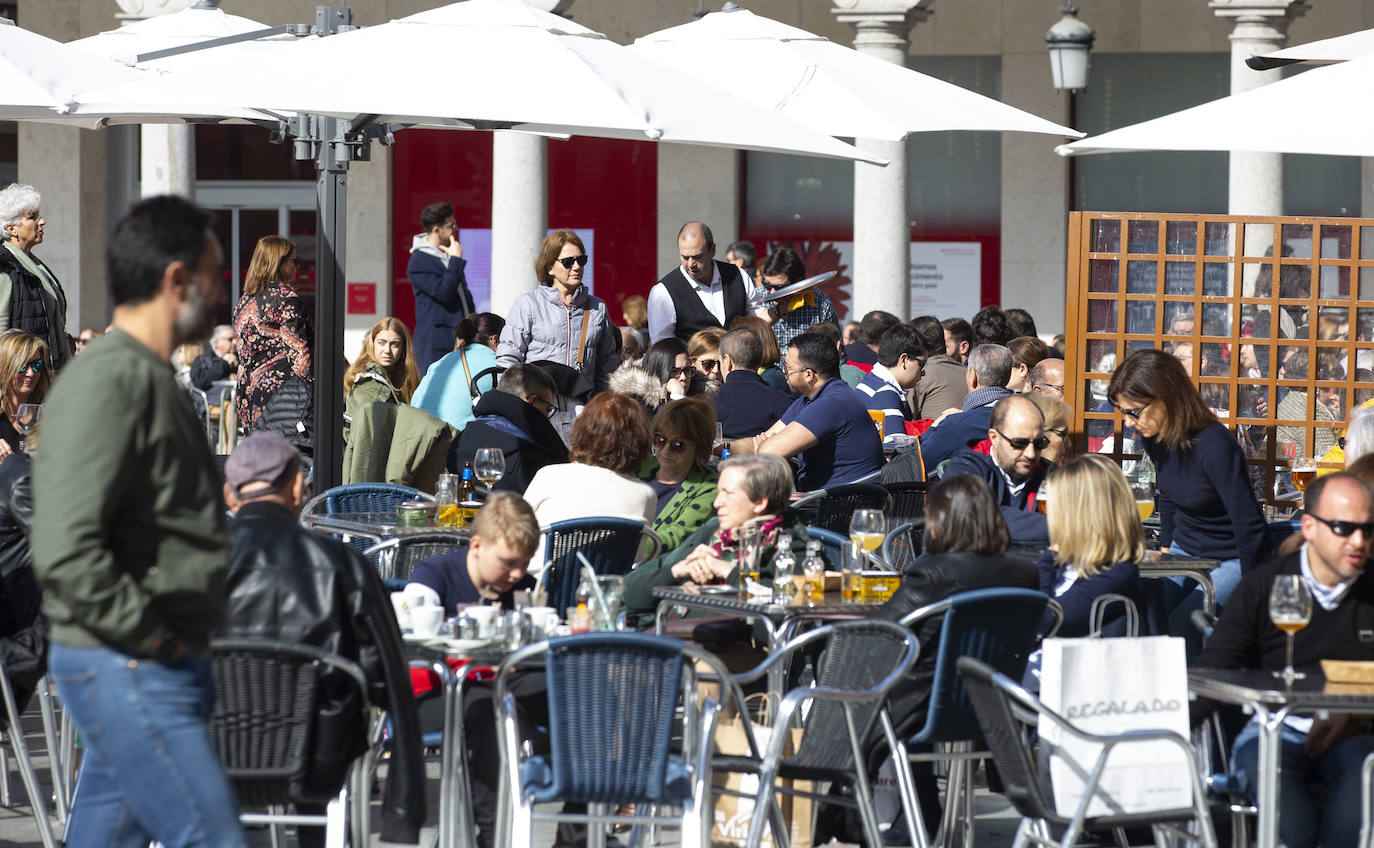 Los vallisoletanos ha aprovechado hoy el tiempo primaveral para tomar el aperitivo en las terrazas. 