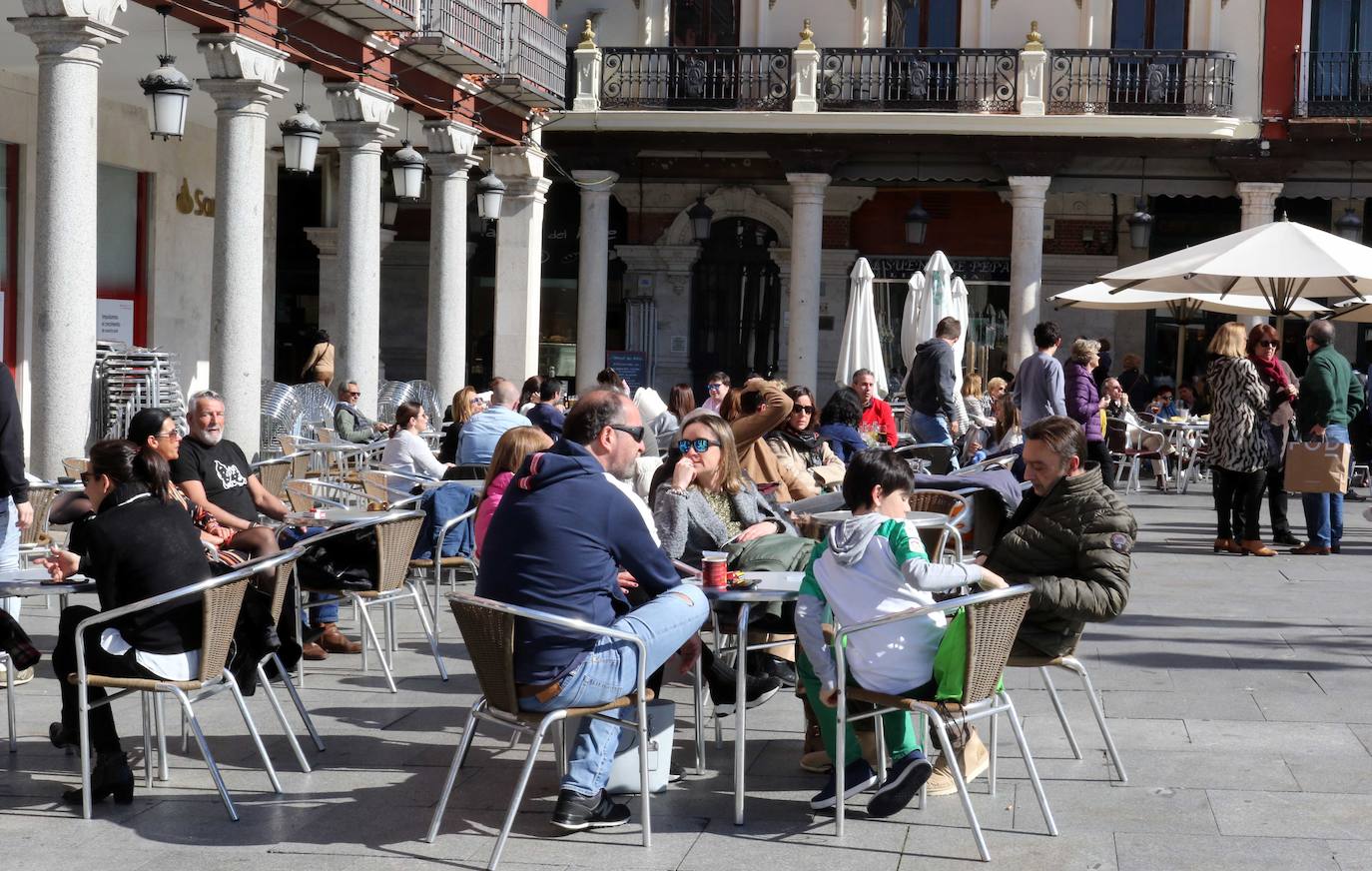 Los vallisoletanos ha aprovechado hoy el tiempo primaveral para tomar el aperitivo en las terrazas. 