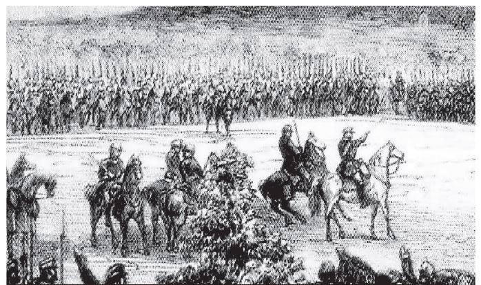 Grabado que representa el pronunciamiento de Martínez Campos en diciembre de 1874.