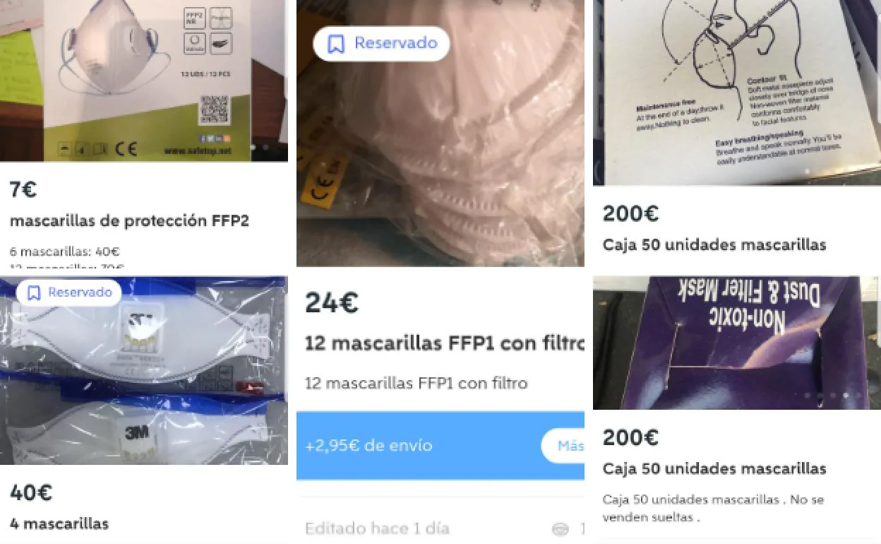 Algunas de las mascarillas en venta en la app 'on-line'