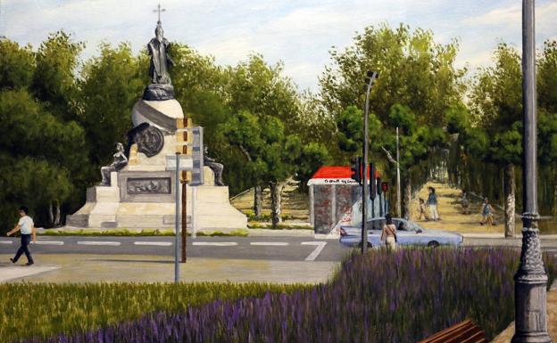 La plaza de Colón en óleo y acrílico, pintada por Antonio González Martín 'Gonmar'.