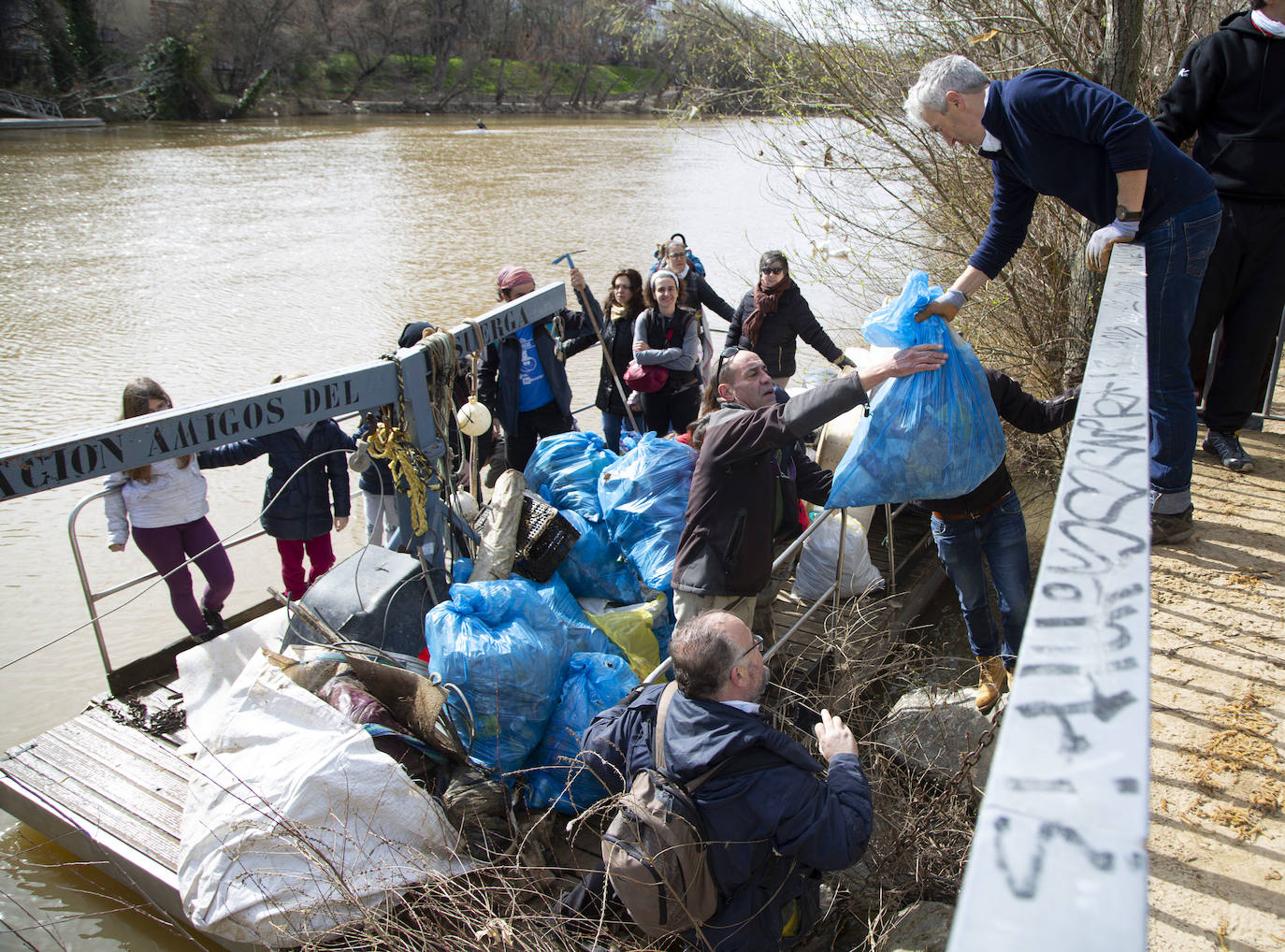 Cincuenta voluntarios se han unido este sábado a la asociación Amigos del Pisuerga para limpiar las riberas del río.