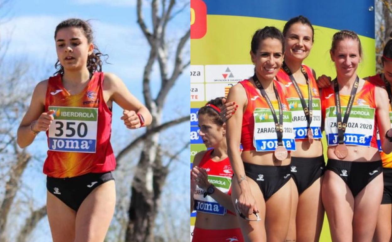 Sara Izquierdo y Gema Martín, en el centro, en Zaragoza. 