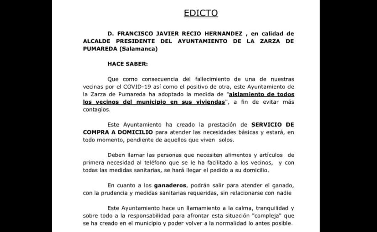 El alcalde de La Zarza de Pumareda ordena el aislamiento de toda la población tras el fallecimiento de una vecina por coronavirus