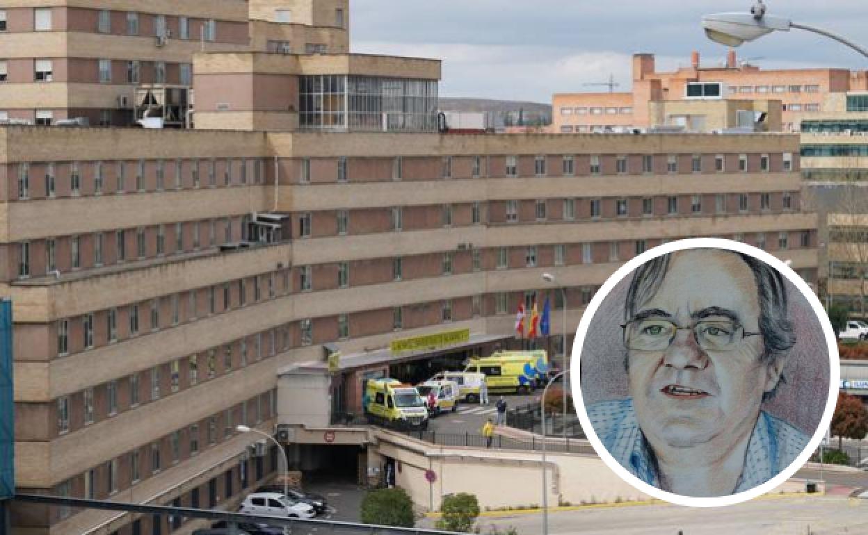 Hospital universitario de Salamanca y retrato del doctor Luis Fernando Mateos.