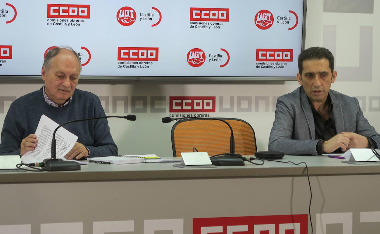 Los secretarios generales de UGT y CC OO en Castilla y León, Faustino Temprano y Vicente Andrés