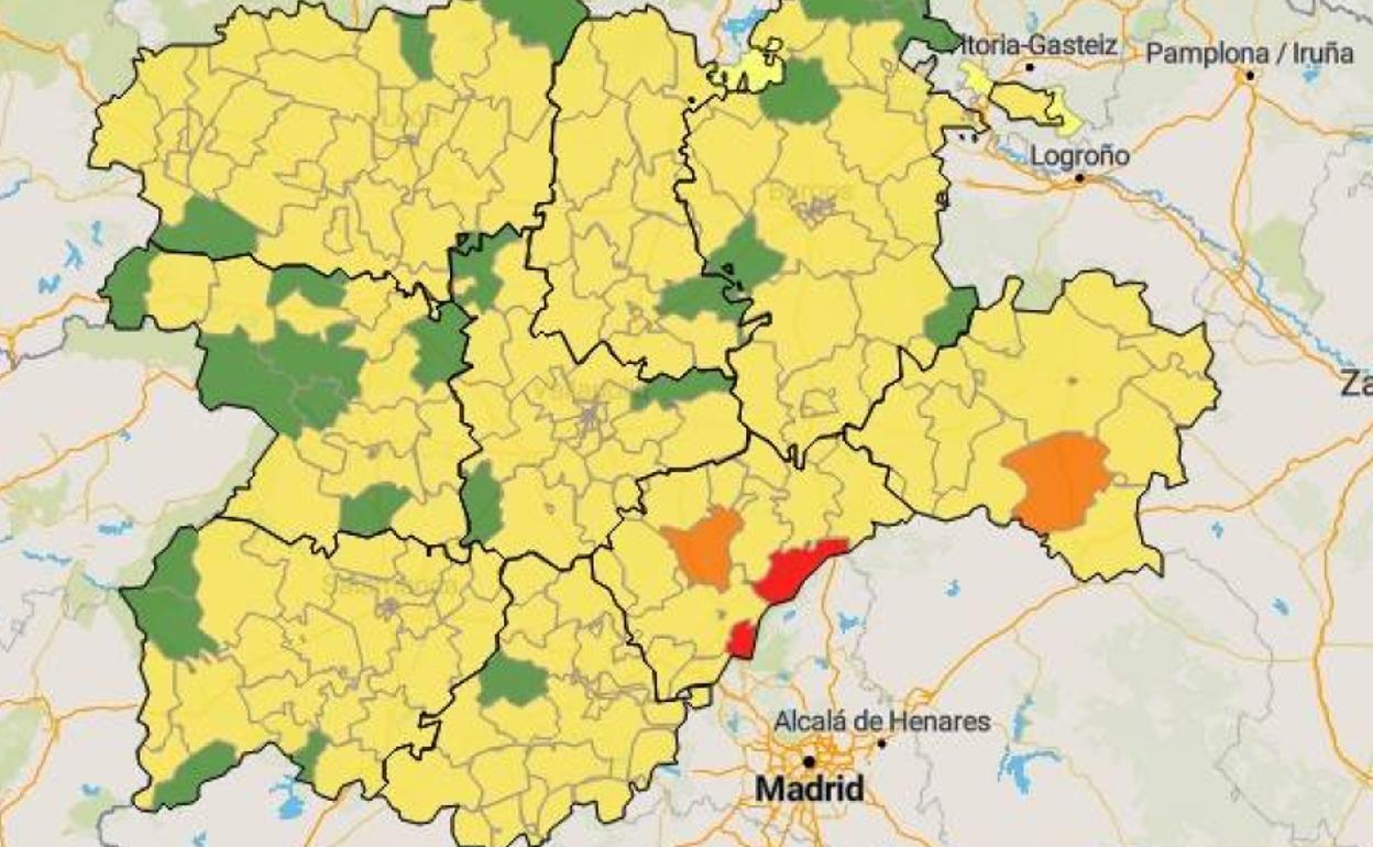 Mapa publicado este lunes por la Junta por zonas básicas de salud y casos positivos en los últimos siete días. 