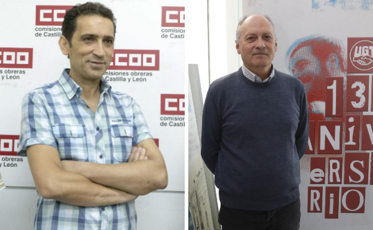 El secretario general de CCOO de Castilla y León, Vicente Andrés y el secretario general de la UGT de Castilla y León, Faustino Temprano. 