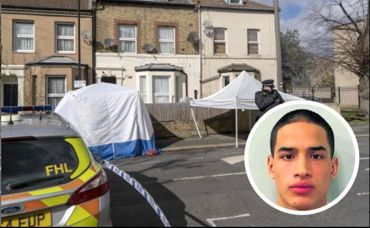 El escenario del crimen en Londres, ocurrido el 6 de marzo de 2019, y el rostro de Carlos Rueda. 