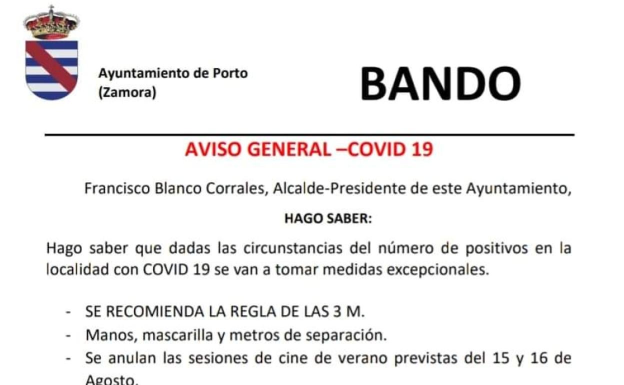 Imagen del bando emitido por el Ayuntamiento de Porto de Sanabria.