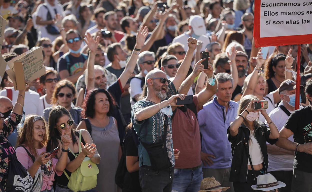 Manifestación en la plaza de Colon de Madrid, el pasado día 16, contra la obligación del uso de la mascarilla.