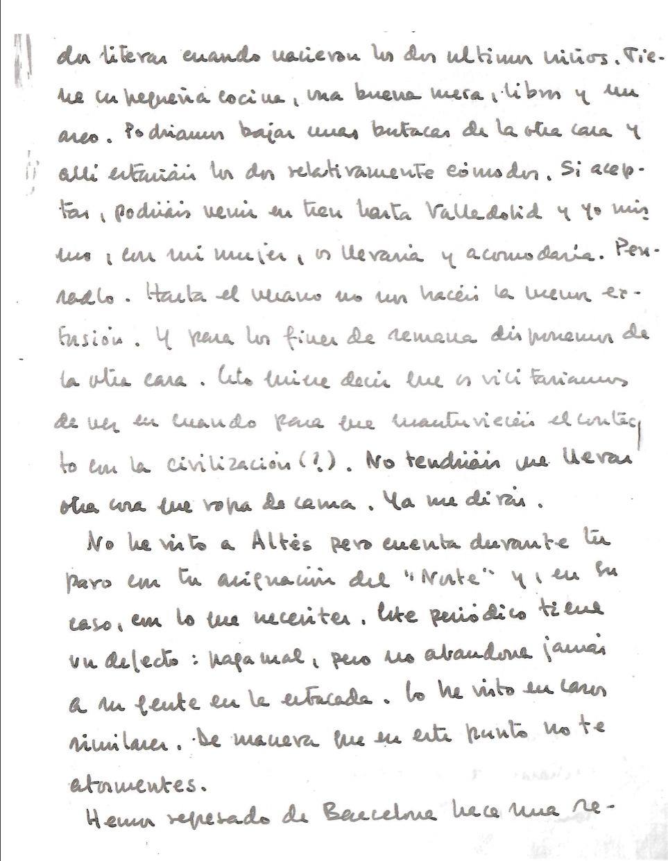 Carta de Delibes a Umbral. 26.04.66, en la que le dice que "El Norte paga mal pero no deja a su gente en la estacada" (2/2)