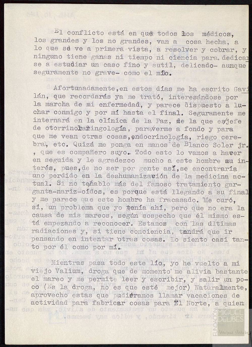 Carta de Umbral a Delibes. 23.05.67 "A El Norte le debo la vida y le dejo a deber la muerte". (2/4)