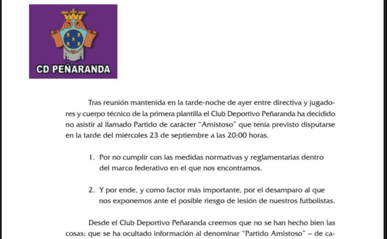 El CD Peñaranda no irá al amistoso ante el Santa Marta «por no cumplir las medidas dentro del marco federativo»