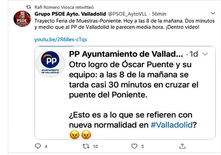 Mensajes cruzados en Twitter entre el PSOE y el PP.