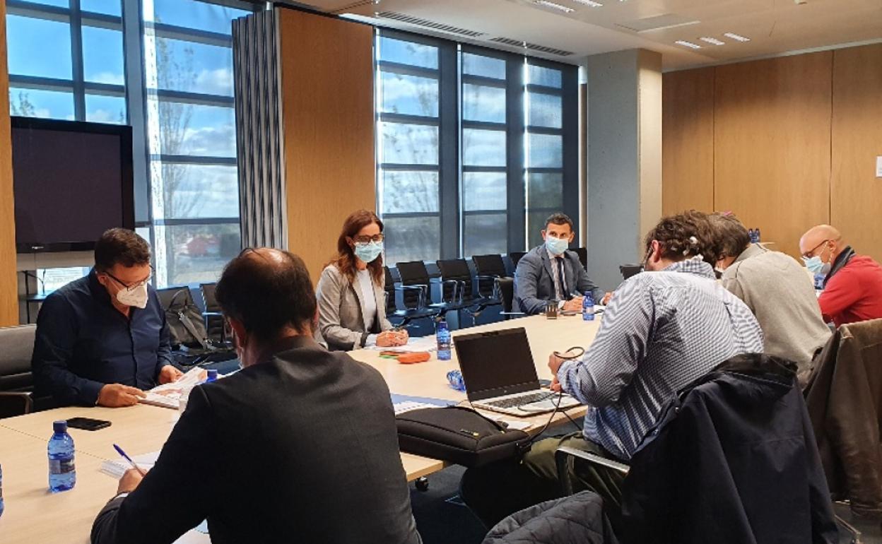 La consejera de Empleo, en el centro, en la reunión con los agentes sociales. 