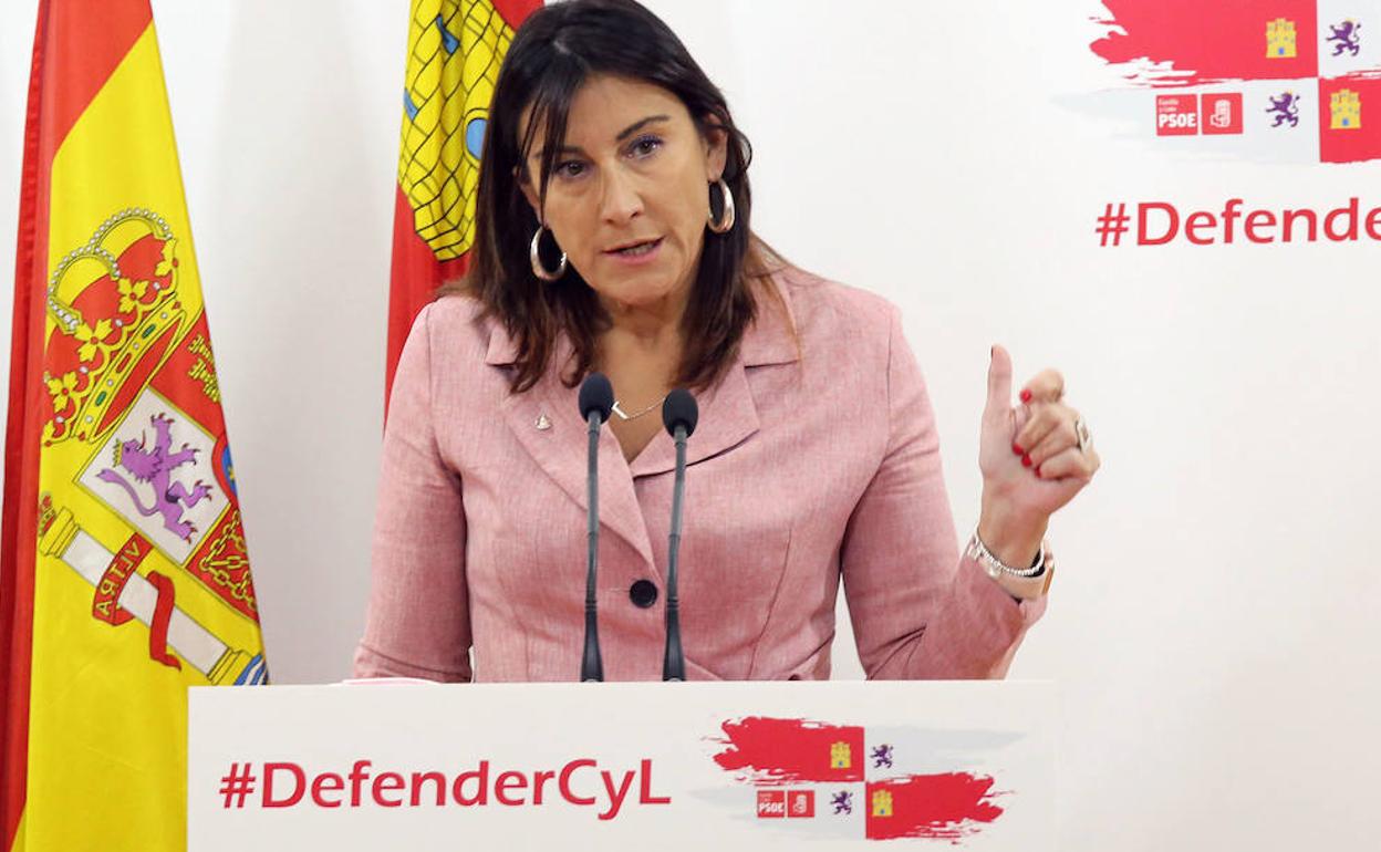 La secretaria de Organización del PSCyL, Ana Sánchez, durante la rueda de prensa. 