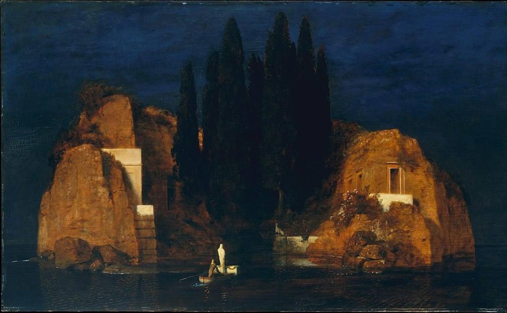 'La isla de los muertos' es el cuadro más famoso de Böcklin. Un remero conduce hacia una isla una barca en la que lleva a una figura blanca y un objeto que parece ser un ataúd. Hitler estaba obsesionado con él, y Lenin y Freud tenían una reproducción en sus despachos.