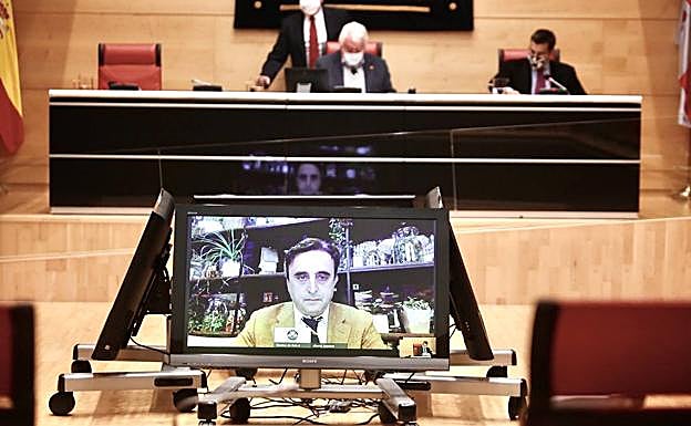 Comparecencia telemática de Alberto Esgueva esta semana en la comisión de investigación de las eólicas.