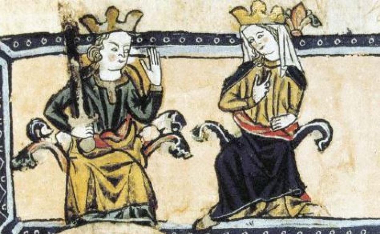 Alfonso X y Violante de Aragón, padres de Beatriz de Castilla, representados en el Cartulario de Tojos.