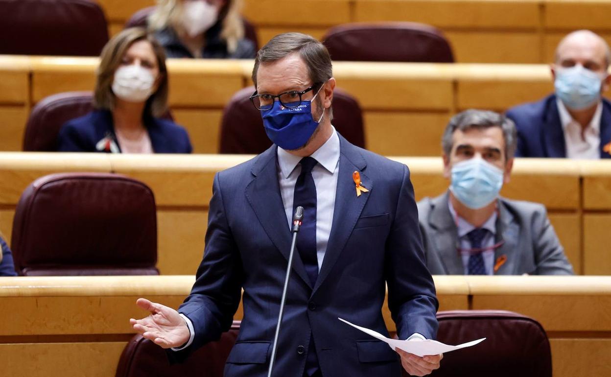 El portavoz del PP en el Senado, Javier Maroto, interviene durante el pleno de la Cámara Alta. 