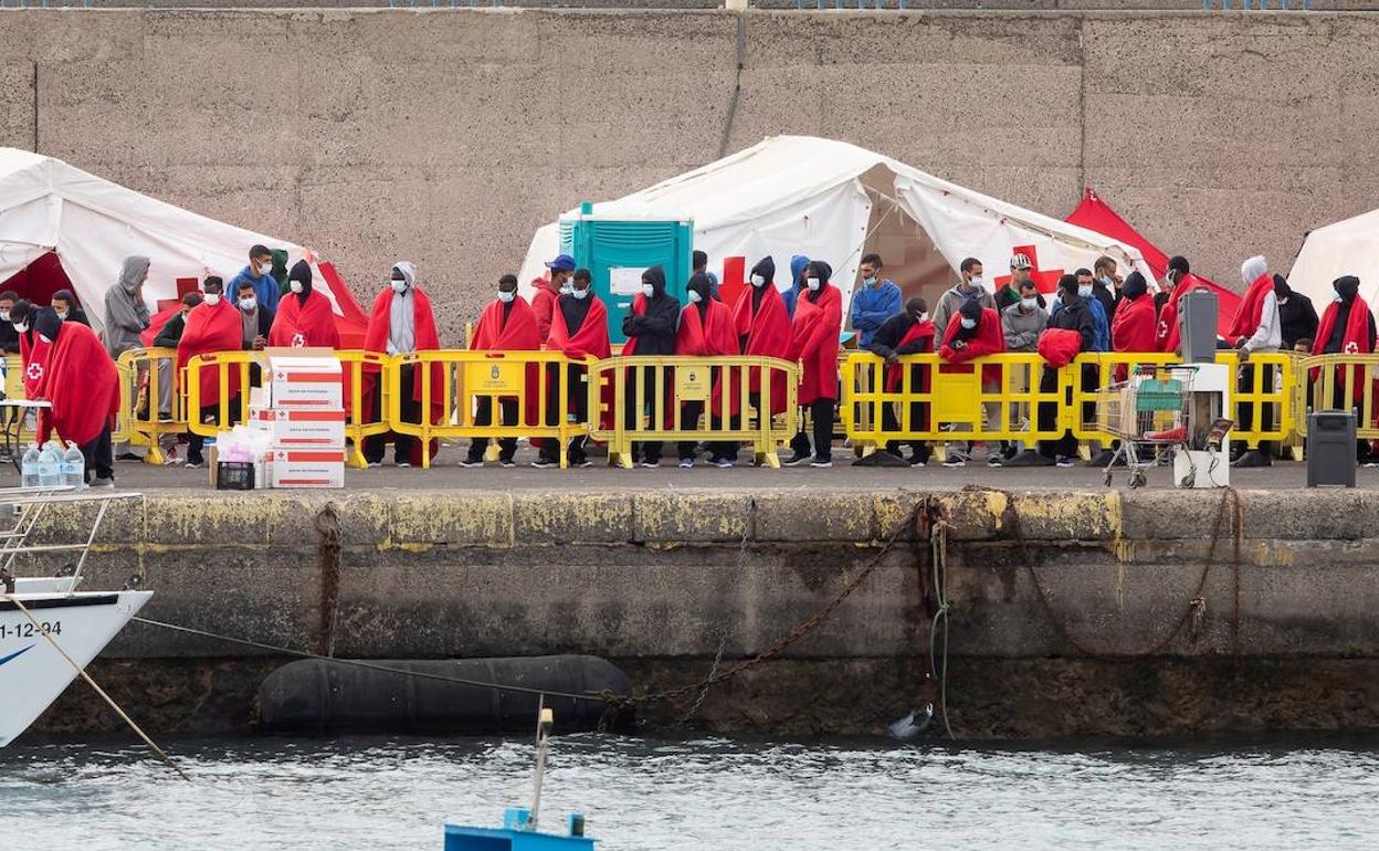 Imagen del puerto de Arguineguín, al que hoy han llegado 348 inmigrantes , dos de ellas bebés.