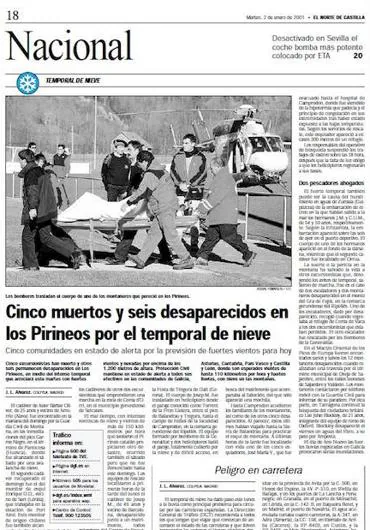 Noticia publicada en El Norte de Castilla, el 2 de enero de 2001. 