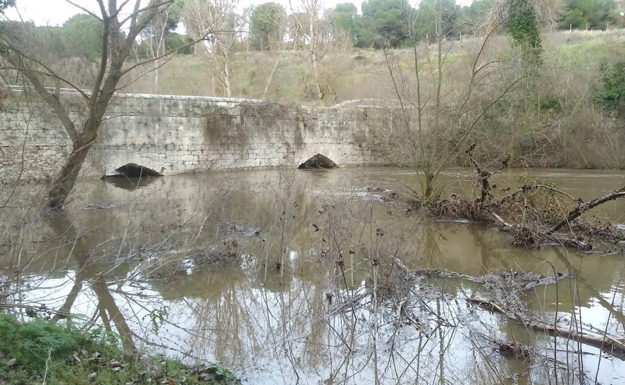 El río Eresma a su paso por el Puente Mediana, entre Hornillos y Alcazarén.