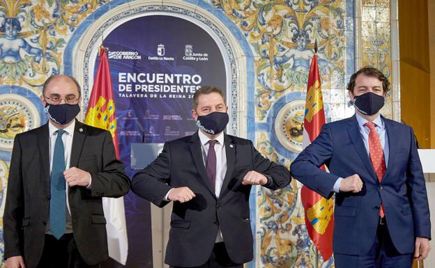 Lambán (Aragón), page (Castilla-La Mancha) y Mañueco (Castilla y León), en el encuentro oficial que celebraron el pasado viernes.