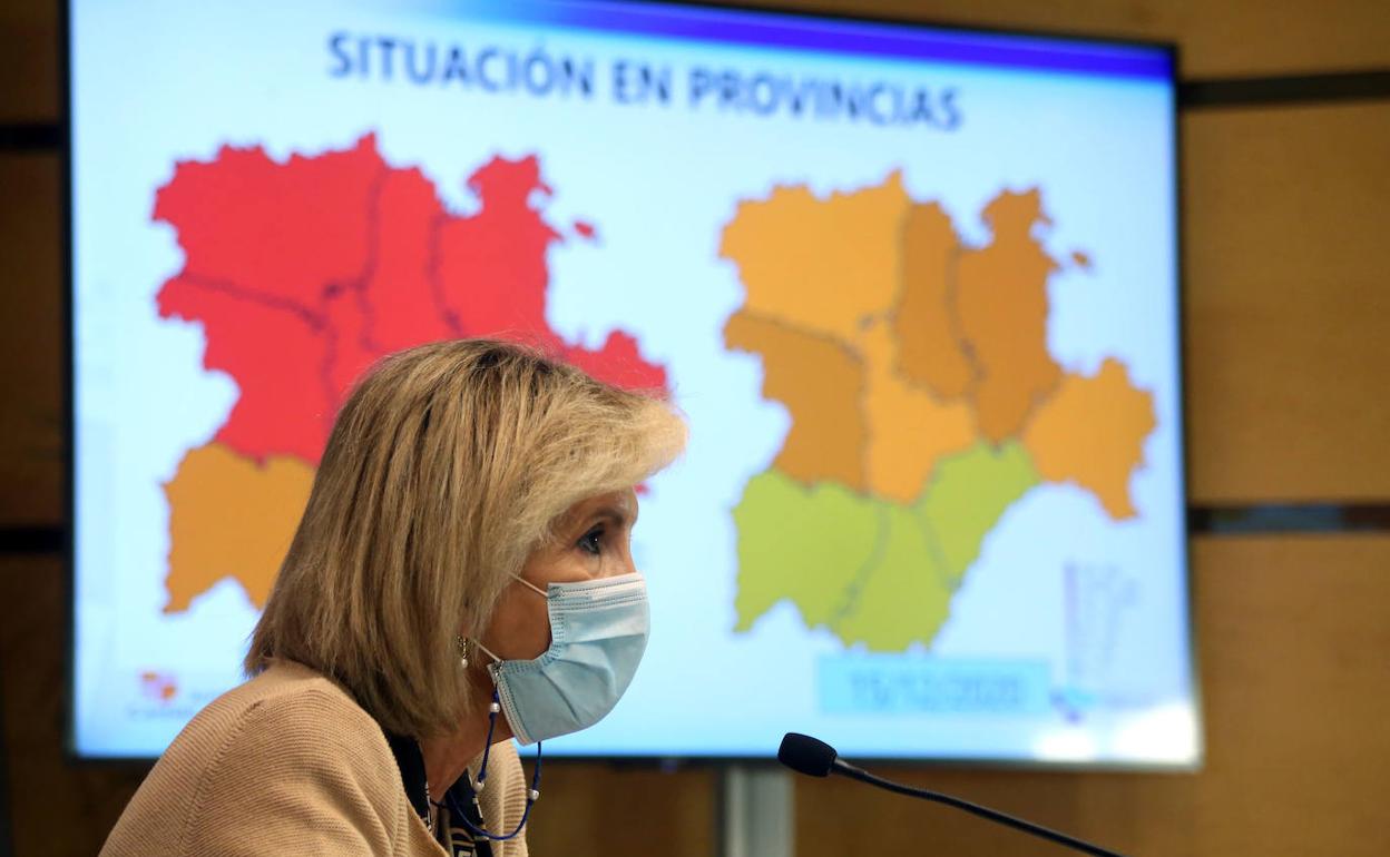 La consejera de Sanidad, Verónica Casado, durante la comparecencia de hoy.