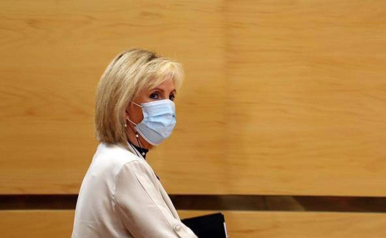 La consejera de Sanidad, antes de iniciar la rueda de prensa. 