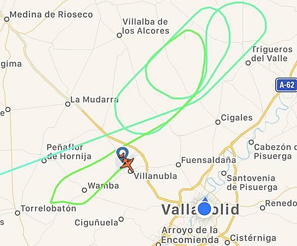 Giros del avión del Valencia antes de aterrizar en Villanubla