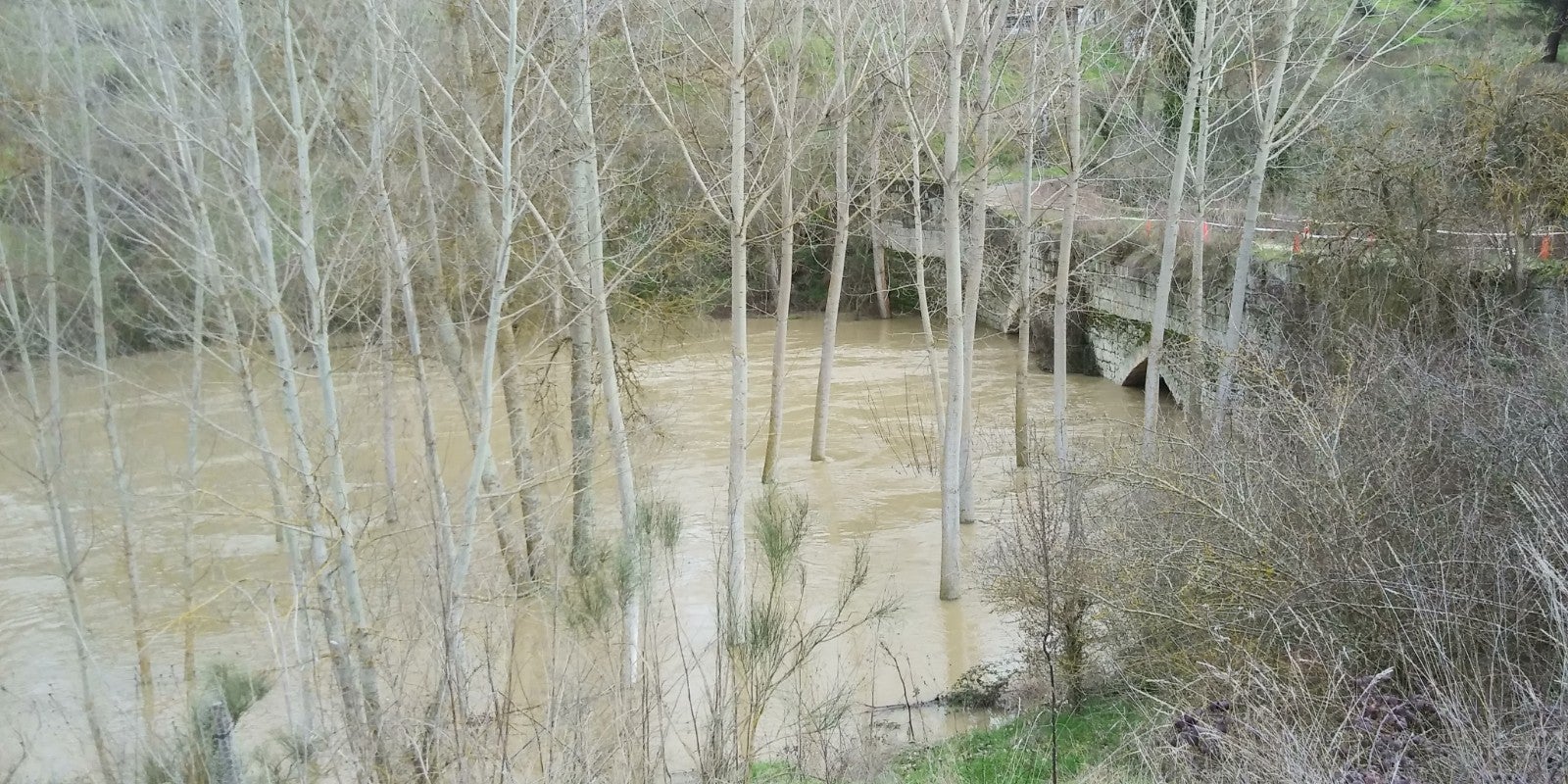 Río Eresma a su paso por el puente medieval conocido como Puente Mediana en Hornillos de Eresma junto a la desembocadura del arroyo Sangujero.