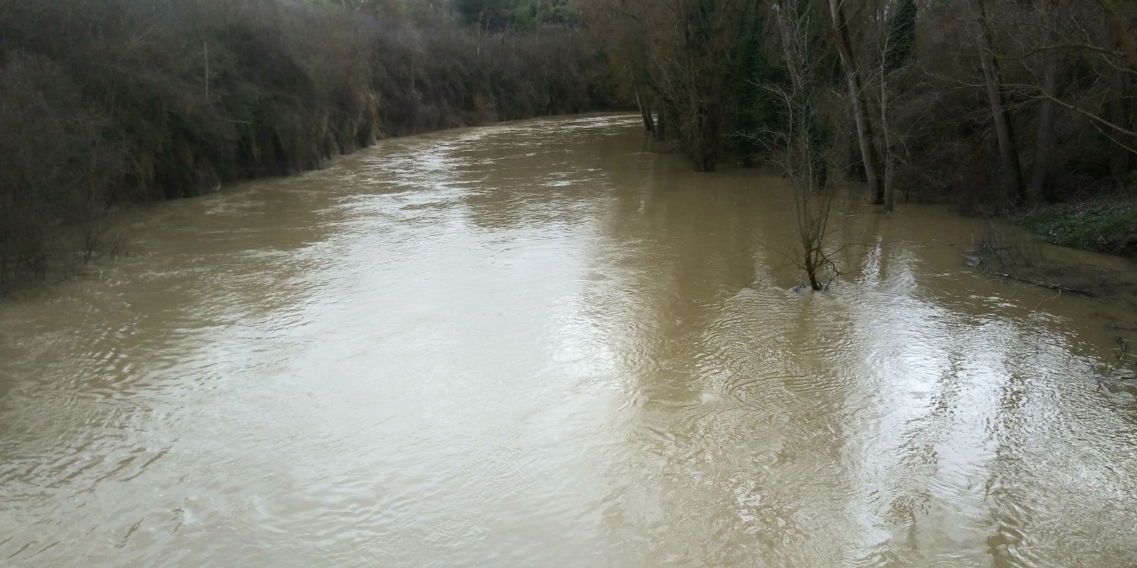 Río Eresma a su paso por el puente medieval conocido como Puente Mediana en Hornillos de Eresma junto a la desembocadura del arroyo Sangujero.