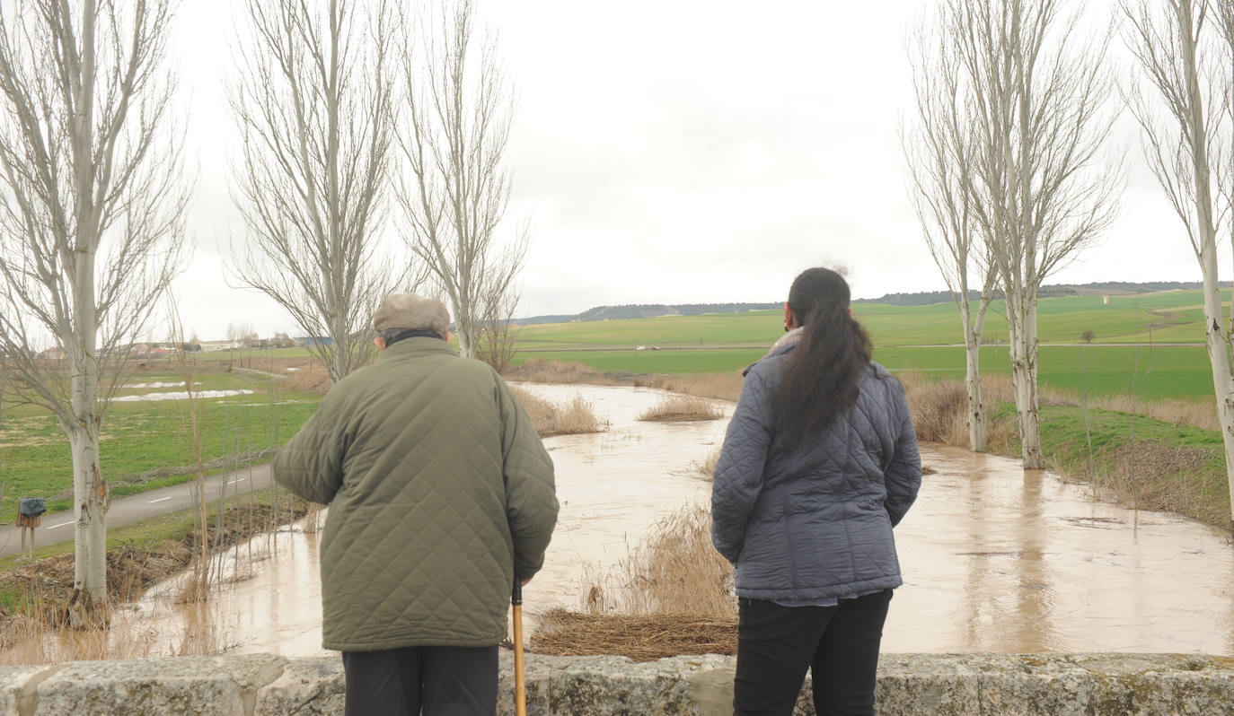 El Esgueva, desbordado en Olmos.