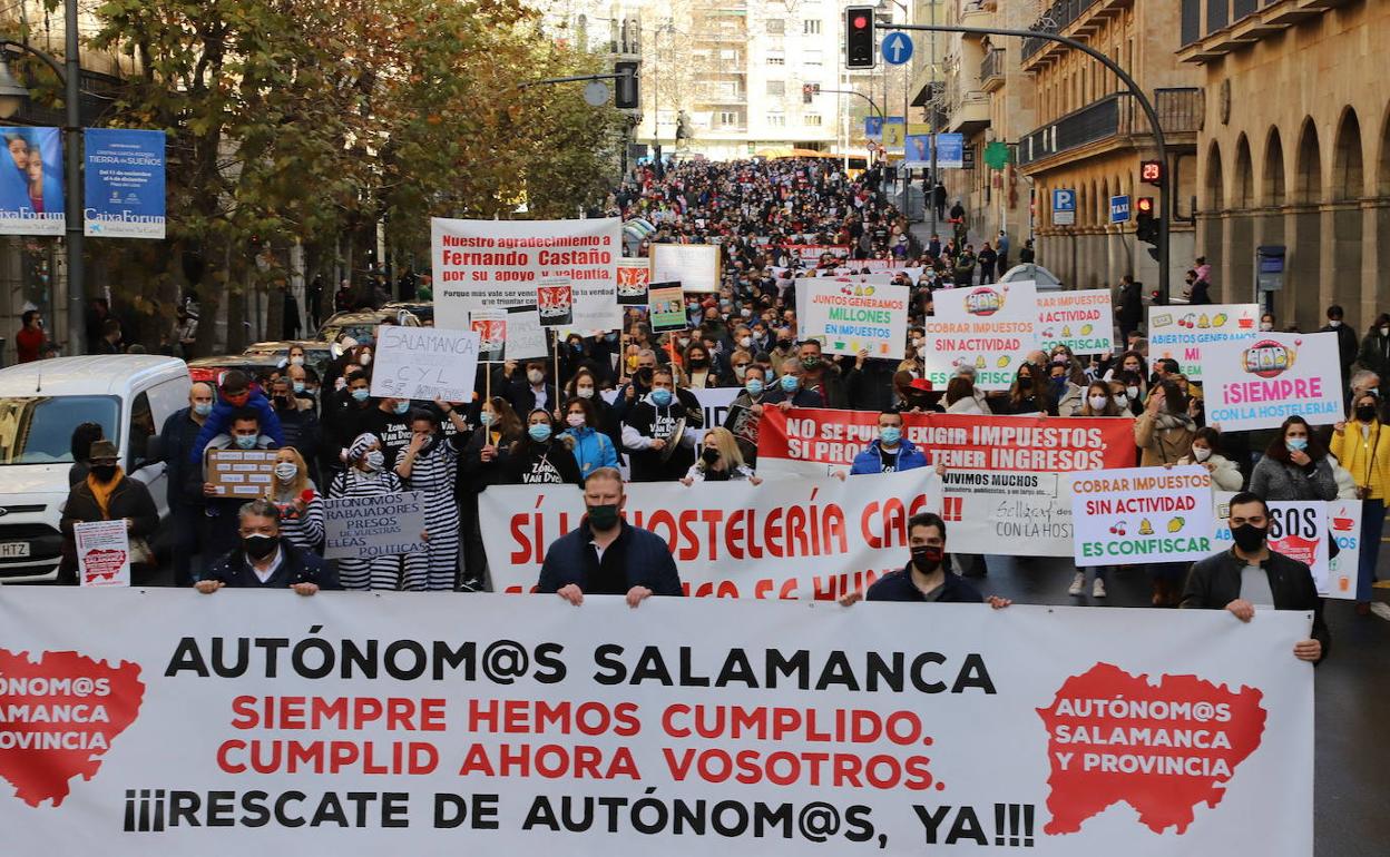 Un protesta de autónomos en Salamanca. 