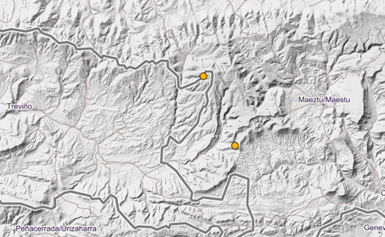 Ubicación de los epicentros de los dos terremotos, en una captura de pantalla de la página web del Instituto Geográfico Nacional.