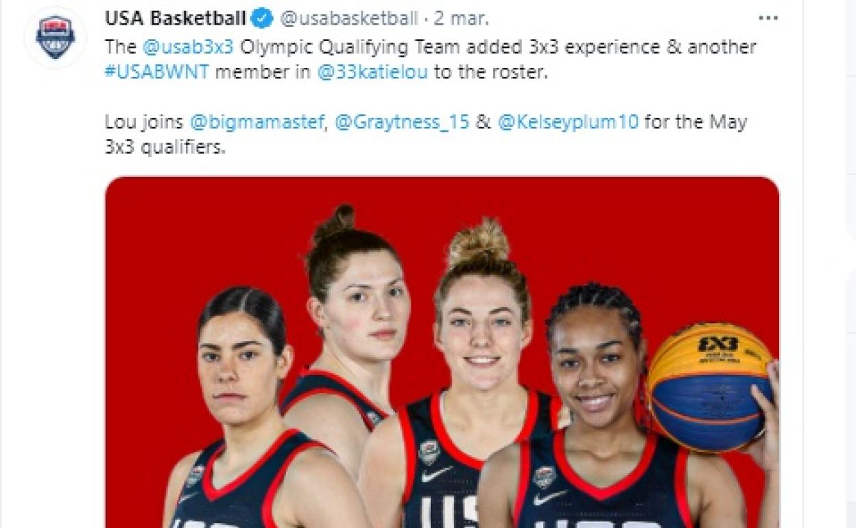La selección de Estados Unidos 3x3 convoca a Katie Lou Samuelson para el clasificatorio de los Juegos Olímpicos