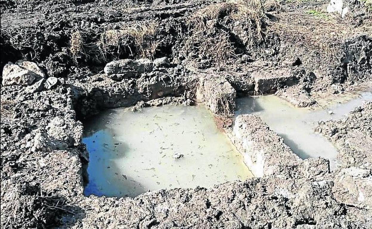 Fuente Calderón recientemente descubierta en una tierra de labor. 