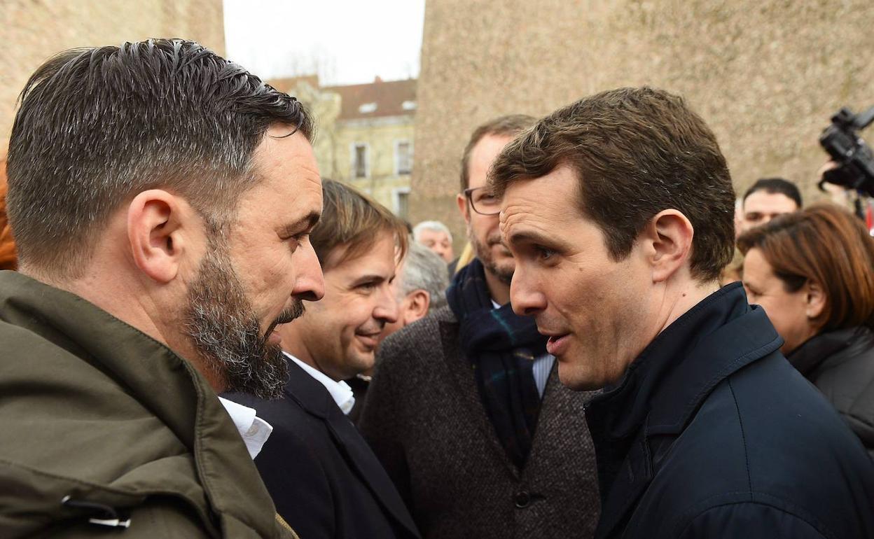 Santiago Abascal y Pablo Casado, en la plaza de Colón en febrero de 2019.