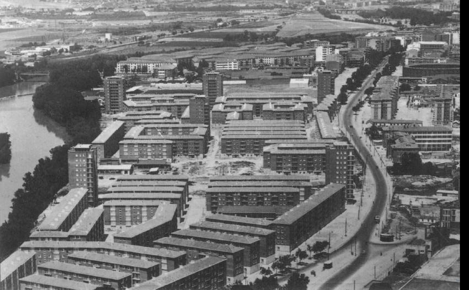 Vista aérea del barrio del Cuatro de Marzo en los años sesenta. 