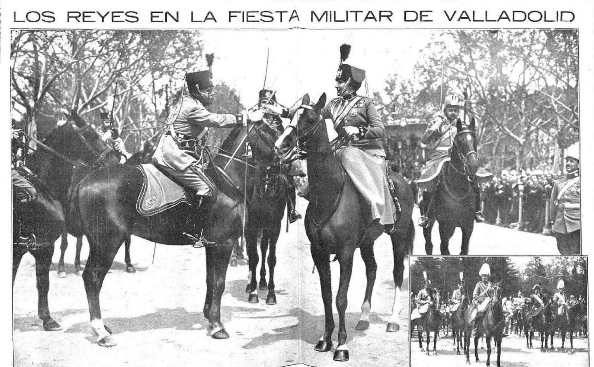 La reina Victoria Eugenia y su marido, el rey Alfonso XIII, durante los actos militares del 5 de mayo de 1921. 