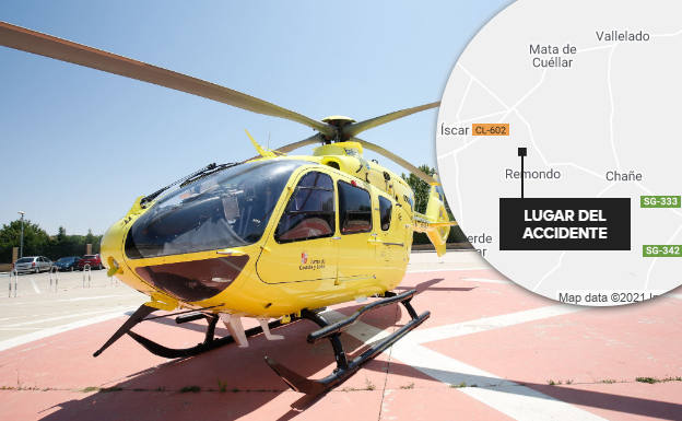 Helicóptero medicalizado del 112 y localización del lugar del accidente.